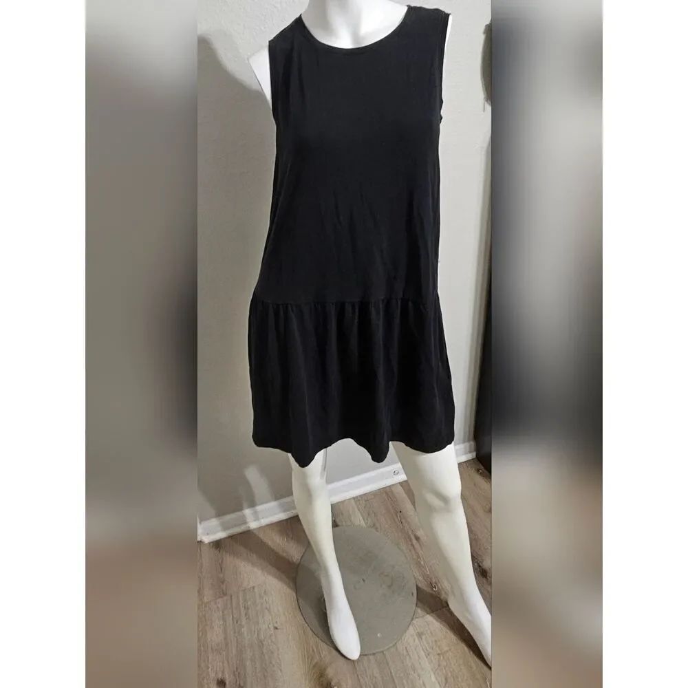 Eileen Fisher Black Tencel Stretch Jersey Round Neck Dress size PM